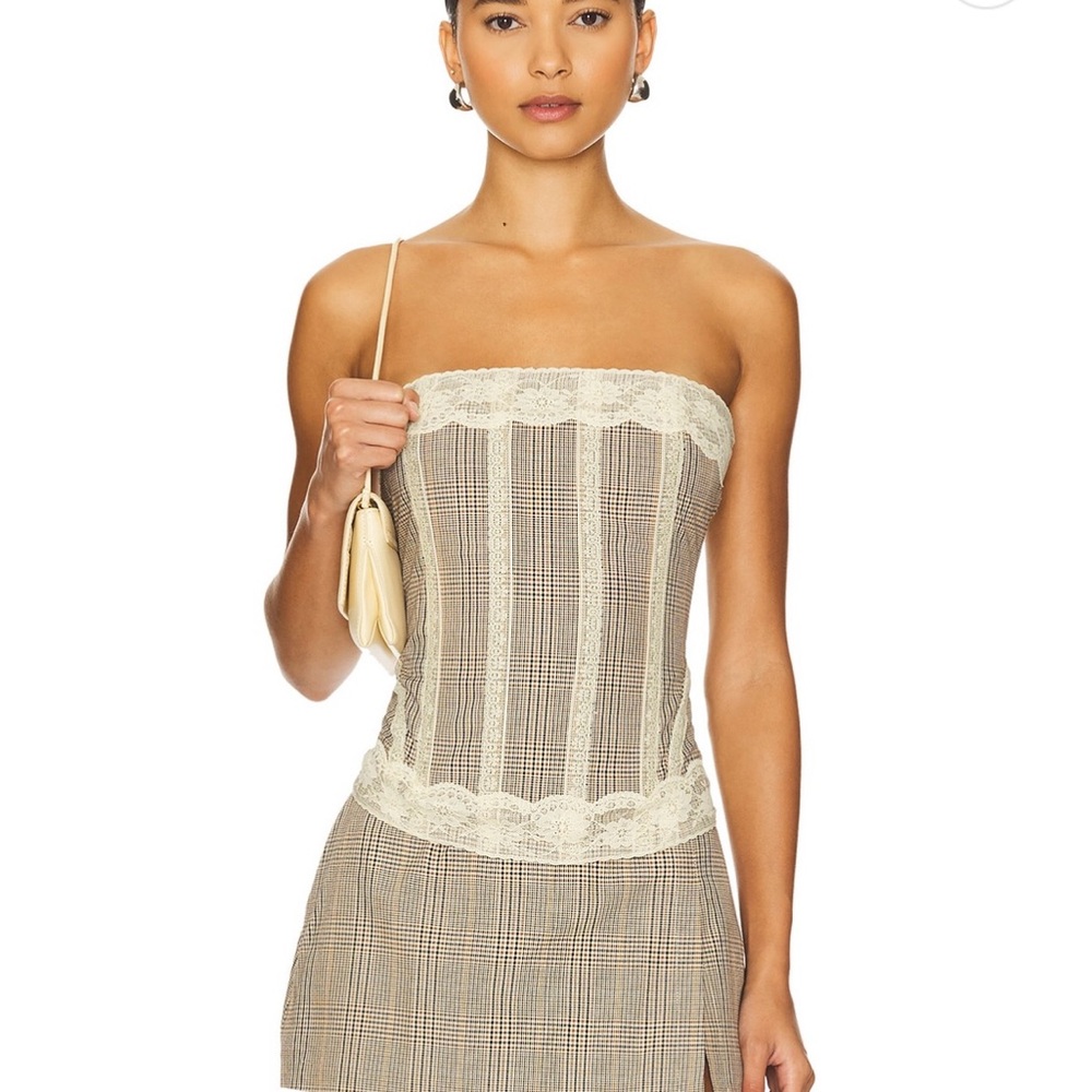Miaou Checkered Corset with Lace Accents